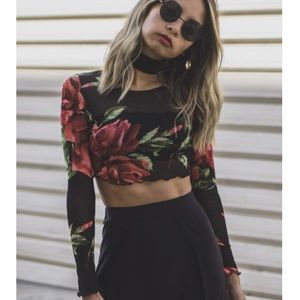 Floral long sleeve crop top